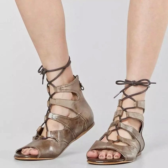 NIB Roan Bed Stu Winnie 7 37 Lace Up Gladiator Distressed Leather Sandal Taupe - Picture 11 of 11